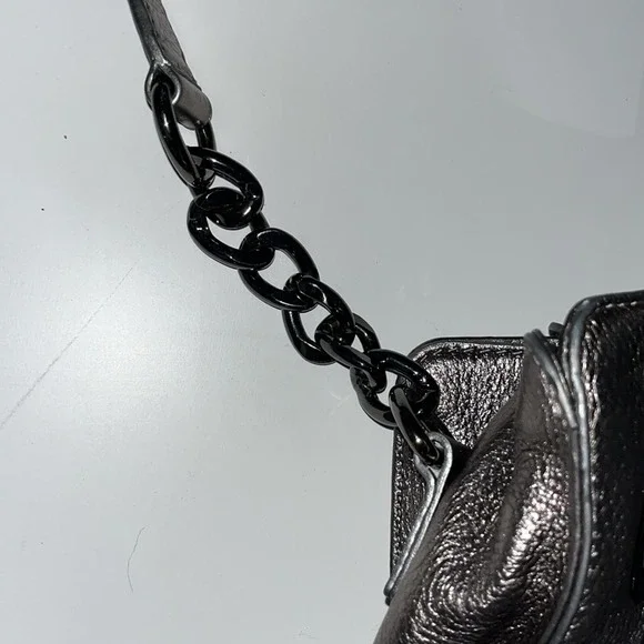 Michael Kors Leather Hamilton Jewel Tote Gunmetal Metallic Shoulder Bag Purse - Picture 9 of 11